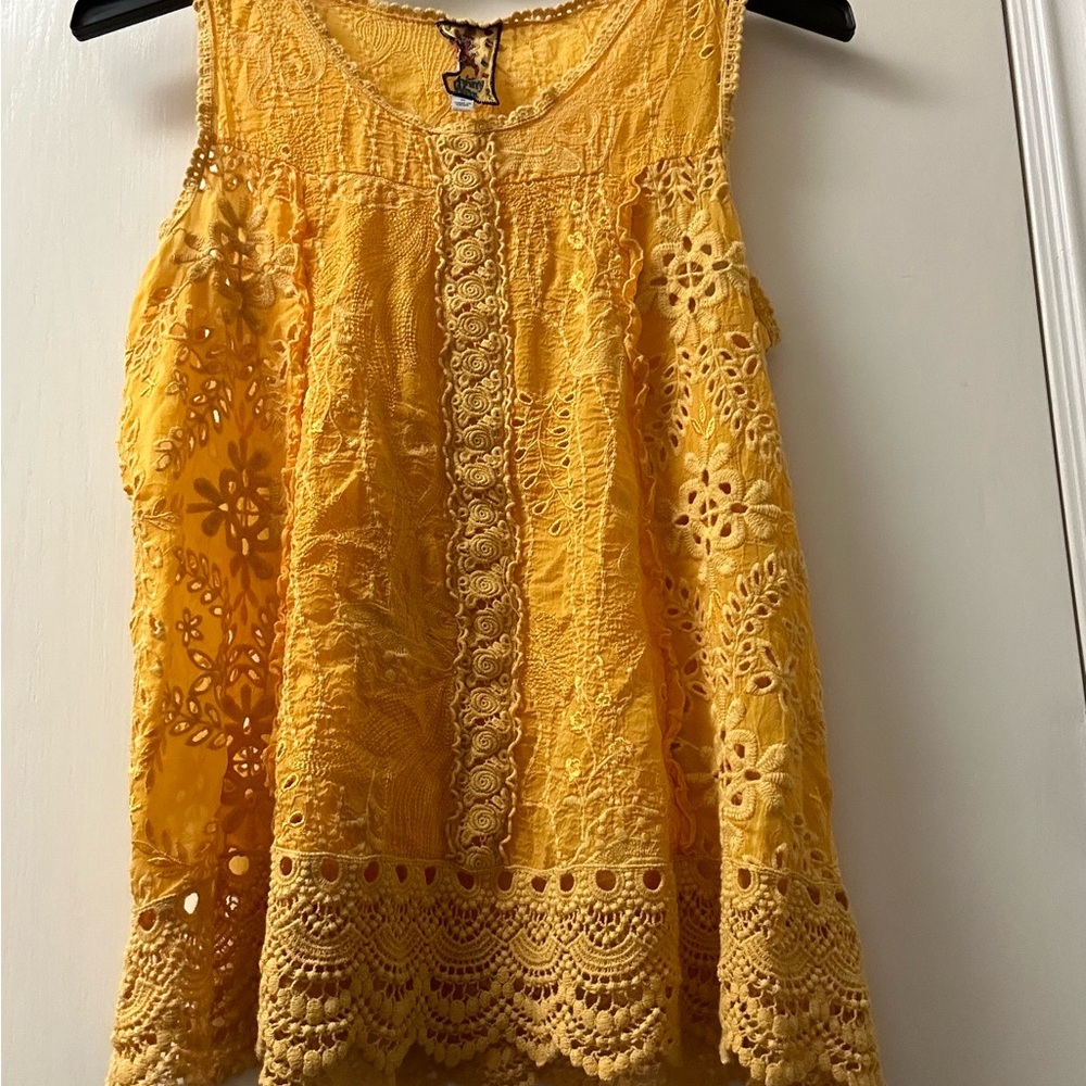 Johnny Was Vibrant Yellow Lace Top
